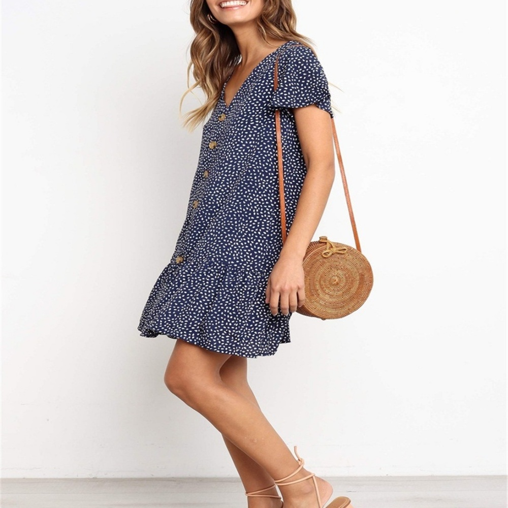 ❗️One Left L❗️NWT Navy Blue Polka Dot Dress - Picture 3 of 4